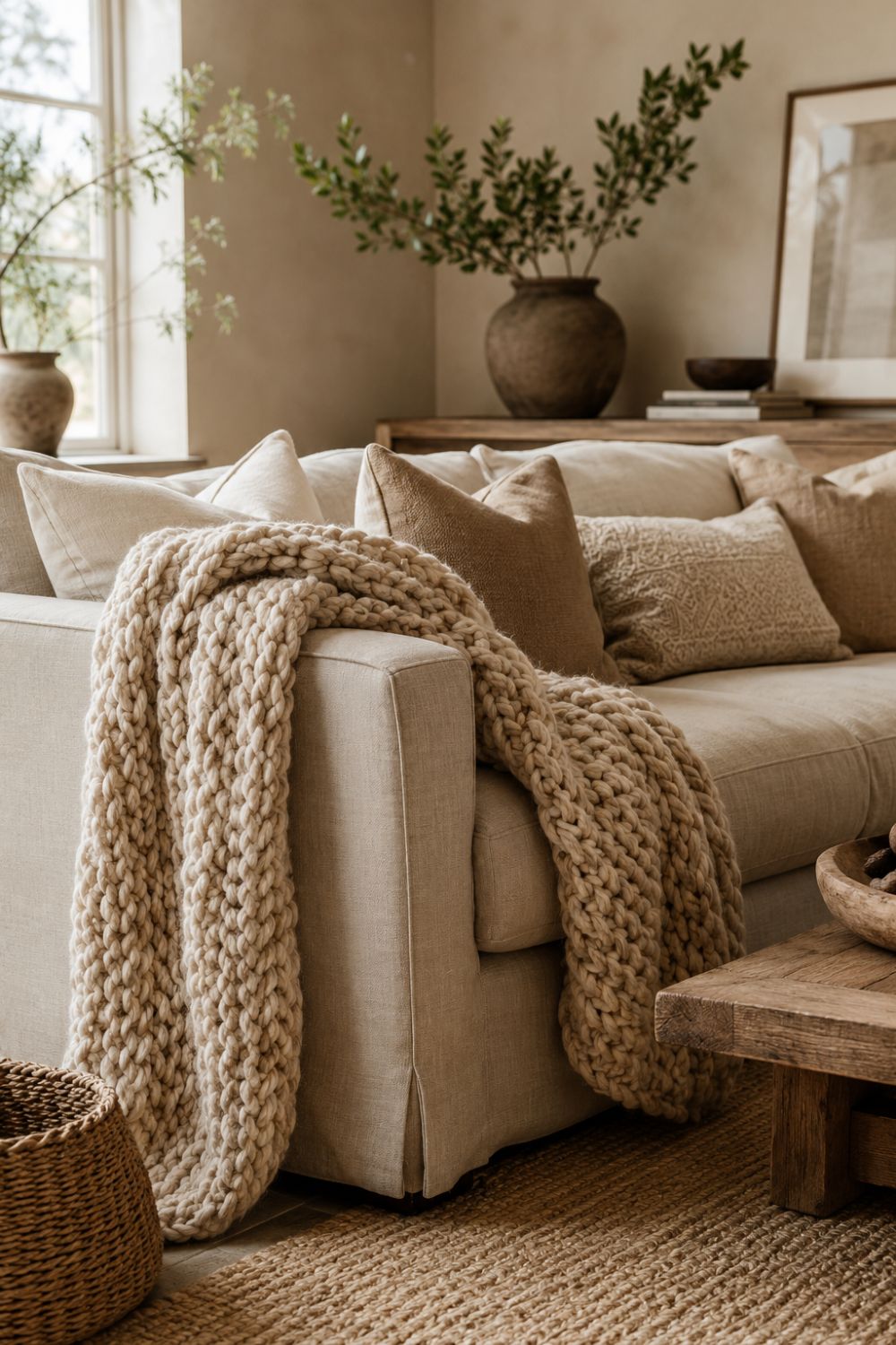  knit throw layered comfort decor idea