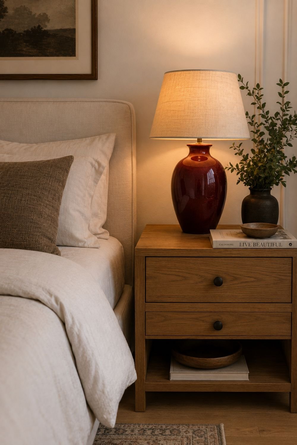lamp burgundy bedroom decor idea