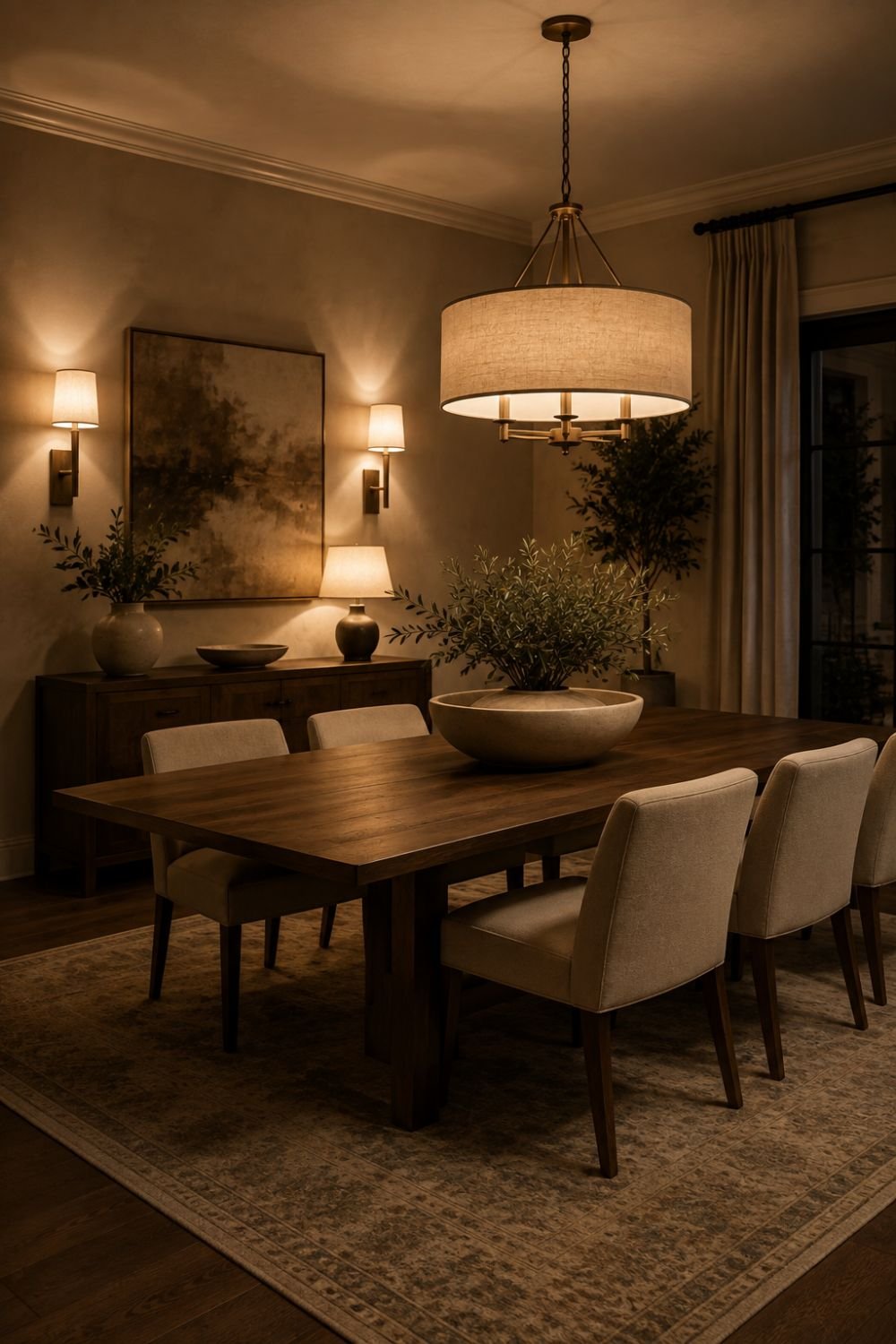 layered lighting dining room decor idea