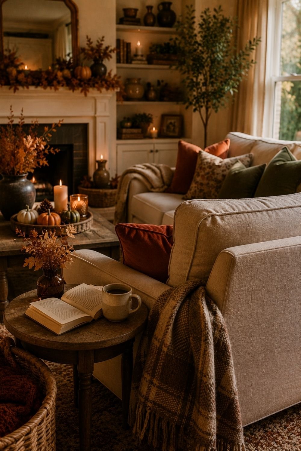 lived-in detail thanksgiving living room decor idea
