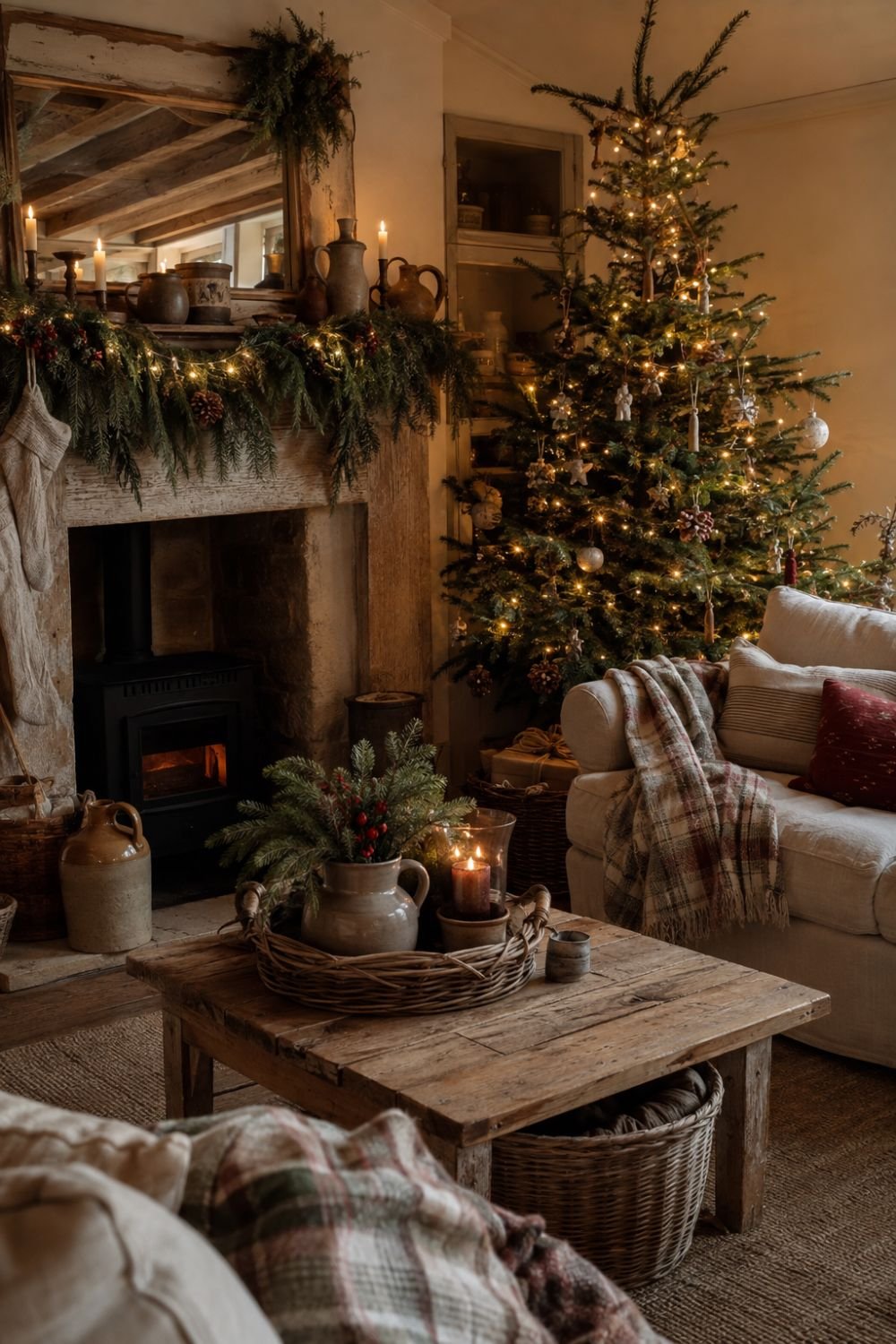 lived-in look farmhouse christmas decor idea