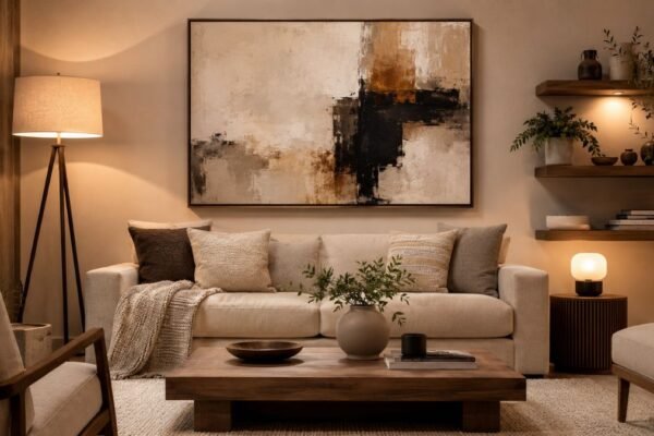 living room wall decor ideas above a neutral sofa