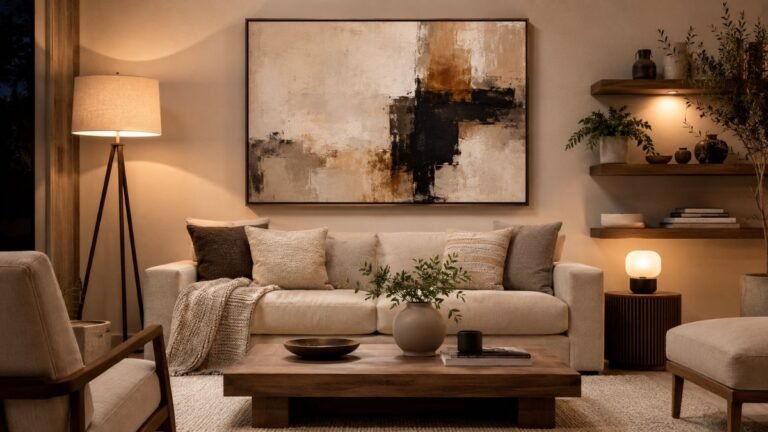 living room wall decor ideas above a neutral sofa