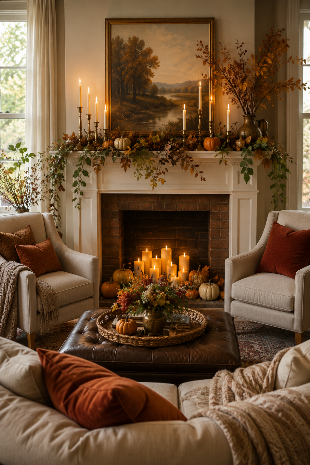 mantel thanksgiving living room decor idea