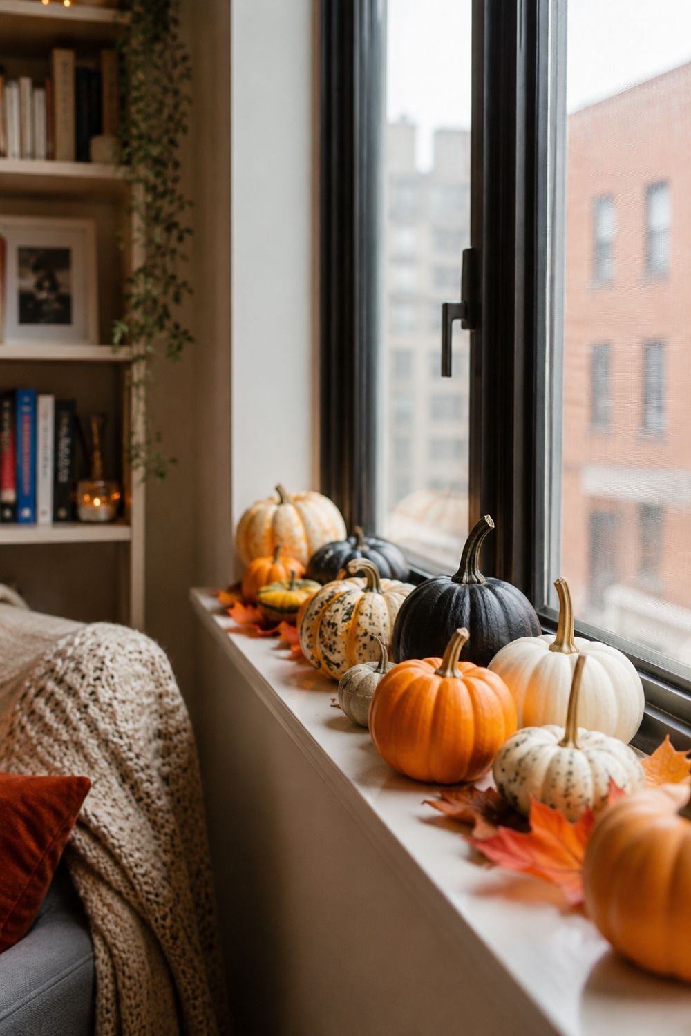 mini pumpkins small apartment halloween decor idea