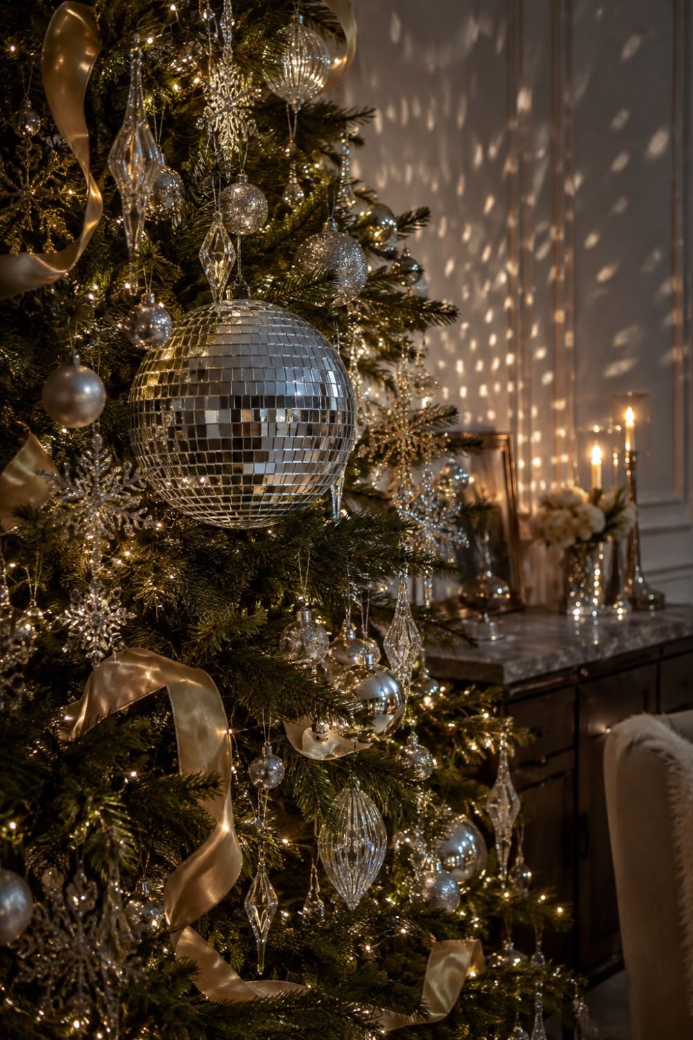 mirrored ornament glam christmas decorating idea