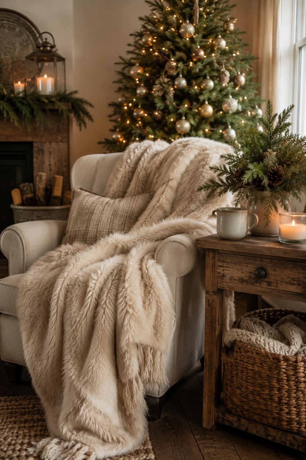 mohair throw farmhouse christmas decor idea