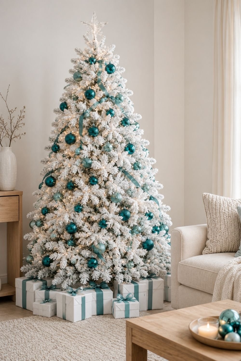 monochrome tree teal christmas decor idea