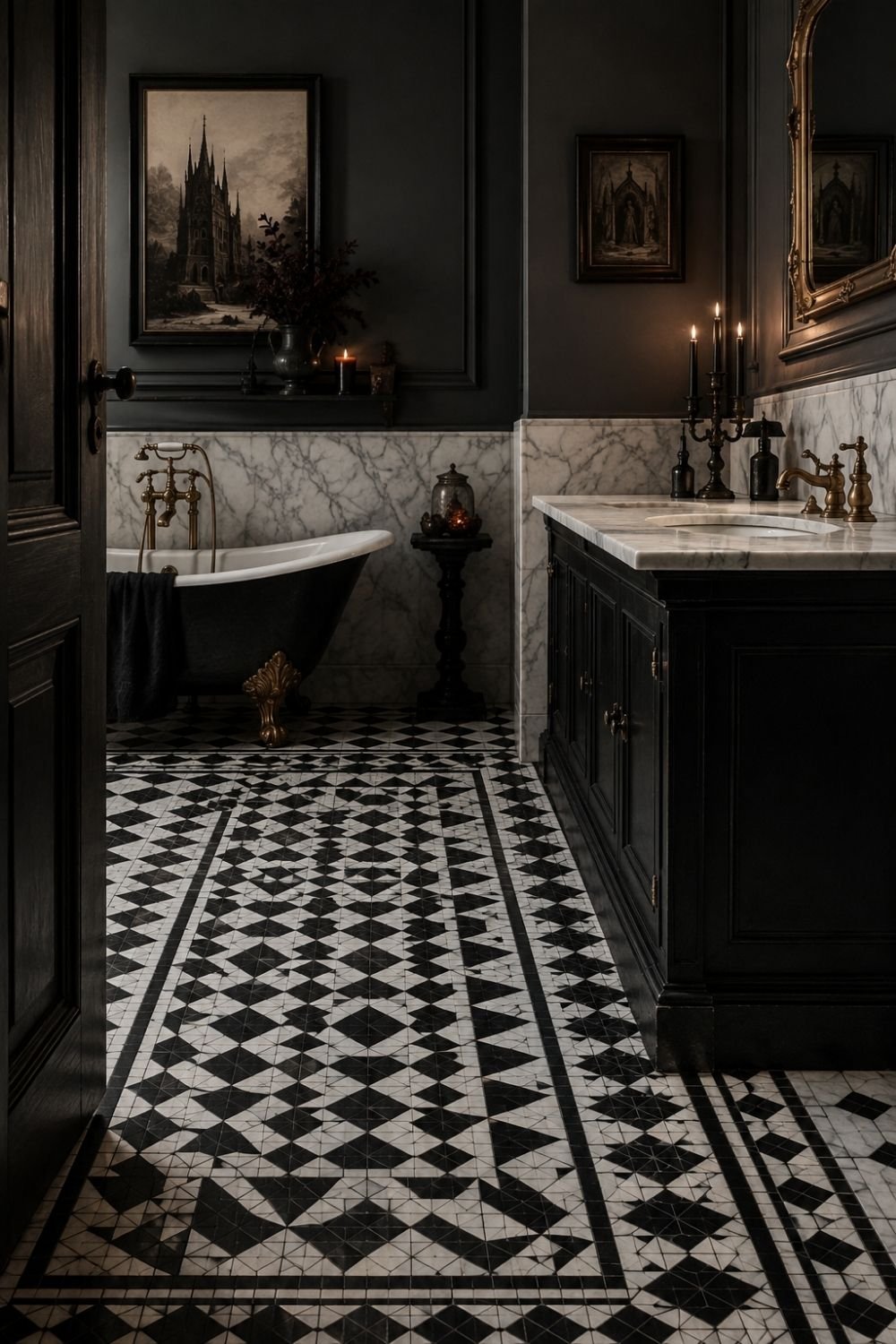 mosaic tile gothic halloween bathroom decor idea