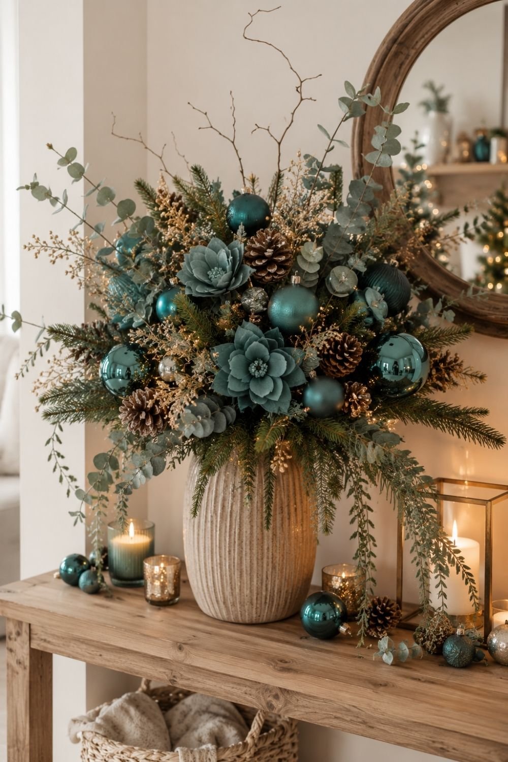 natural elements teal christmas decor idea