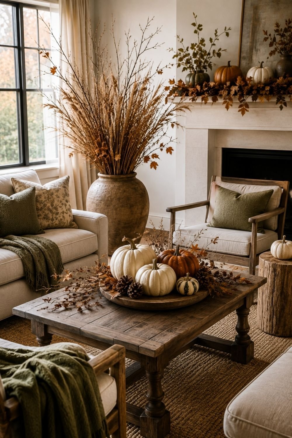 natural elements thanksgiving living room decor idea