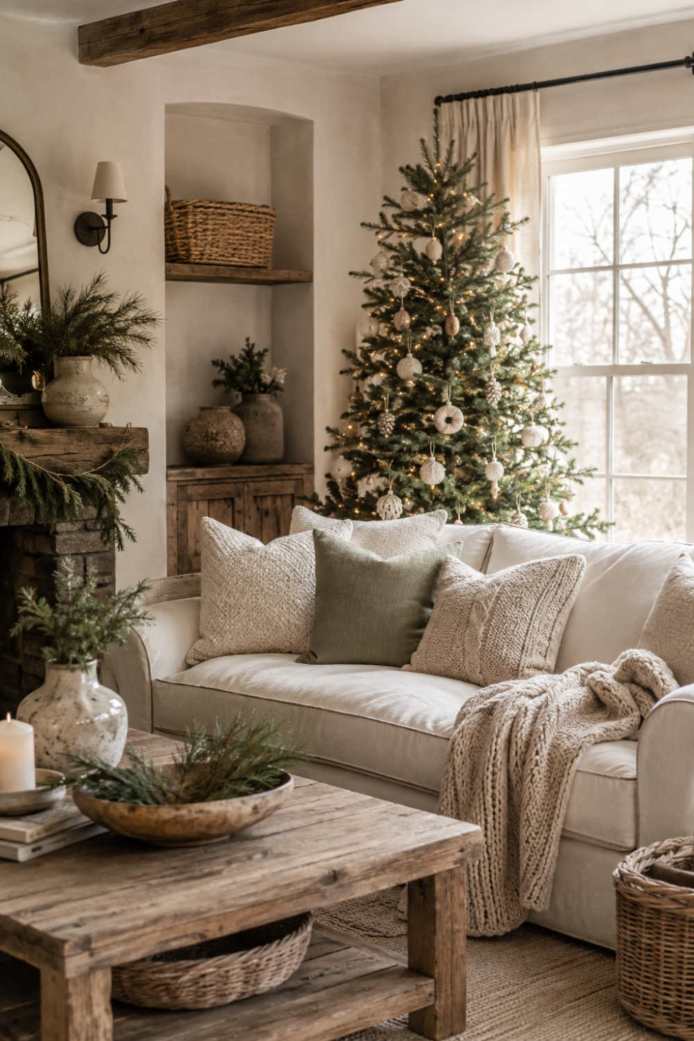 neutral palette farmhouse christmas decor idea