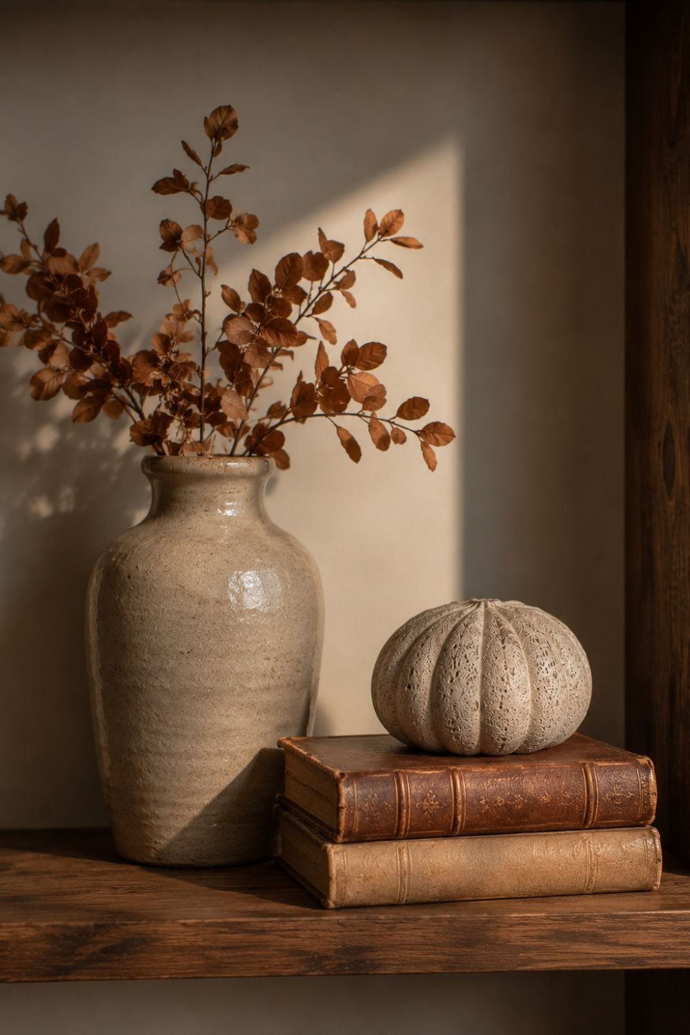 odd number grouping fall shelf styling idea