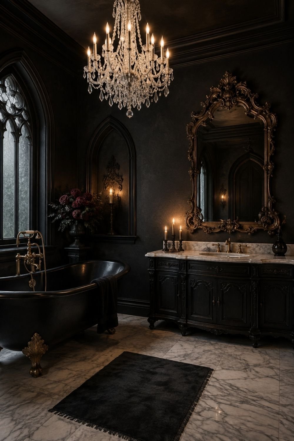 opulent restraint gothic halloween bathroom decor idea
