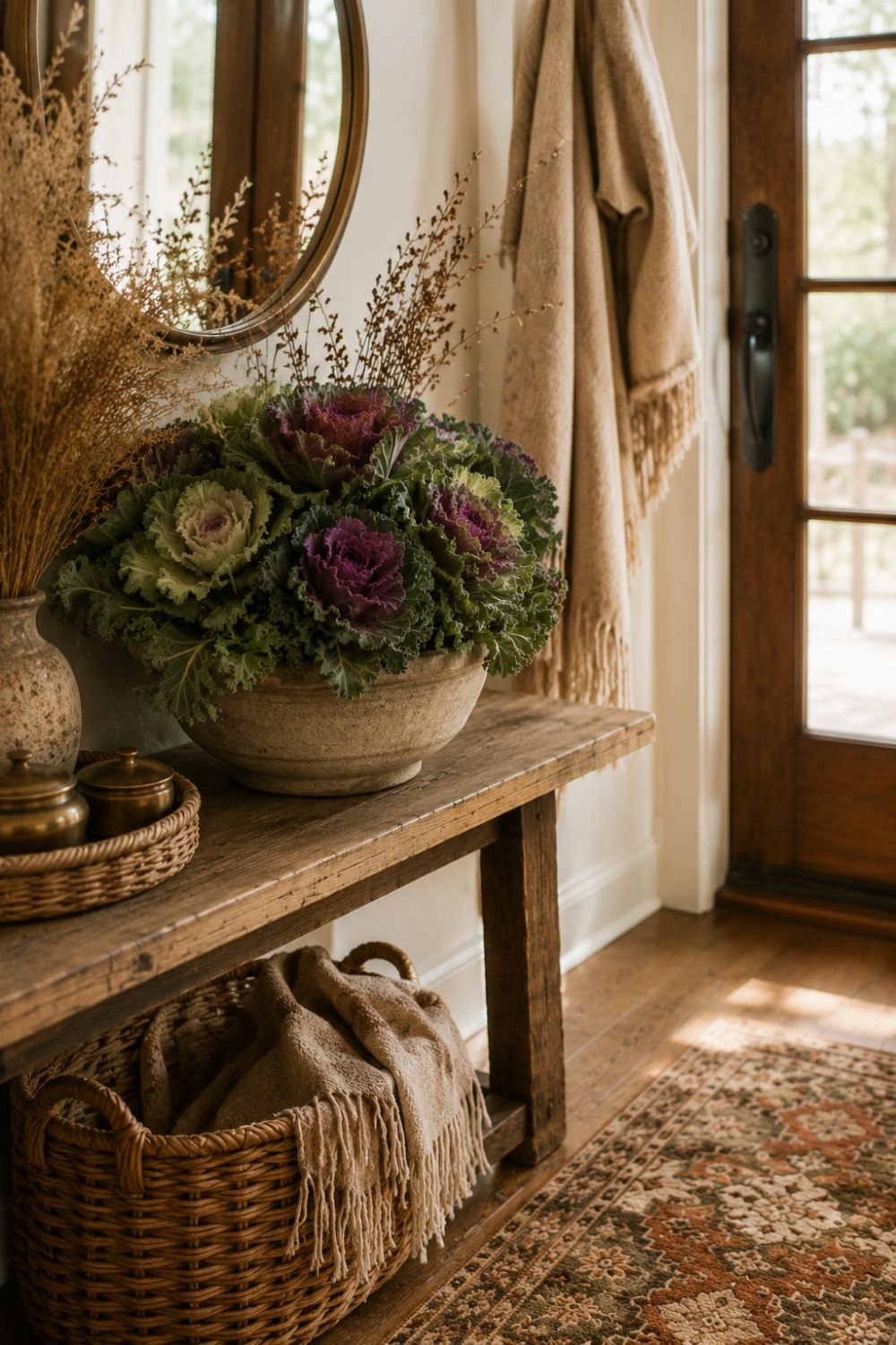 ornamental cabbage no-pumpkin fall entryway idea