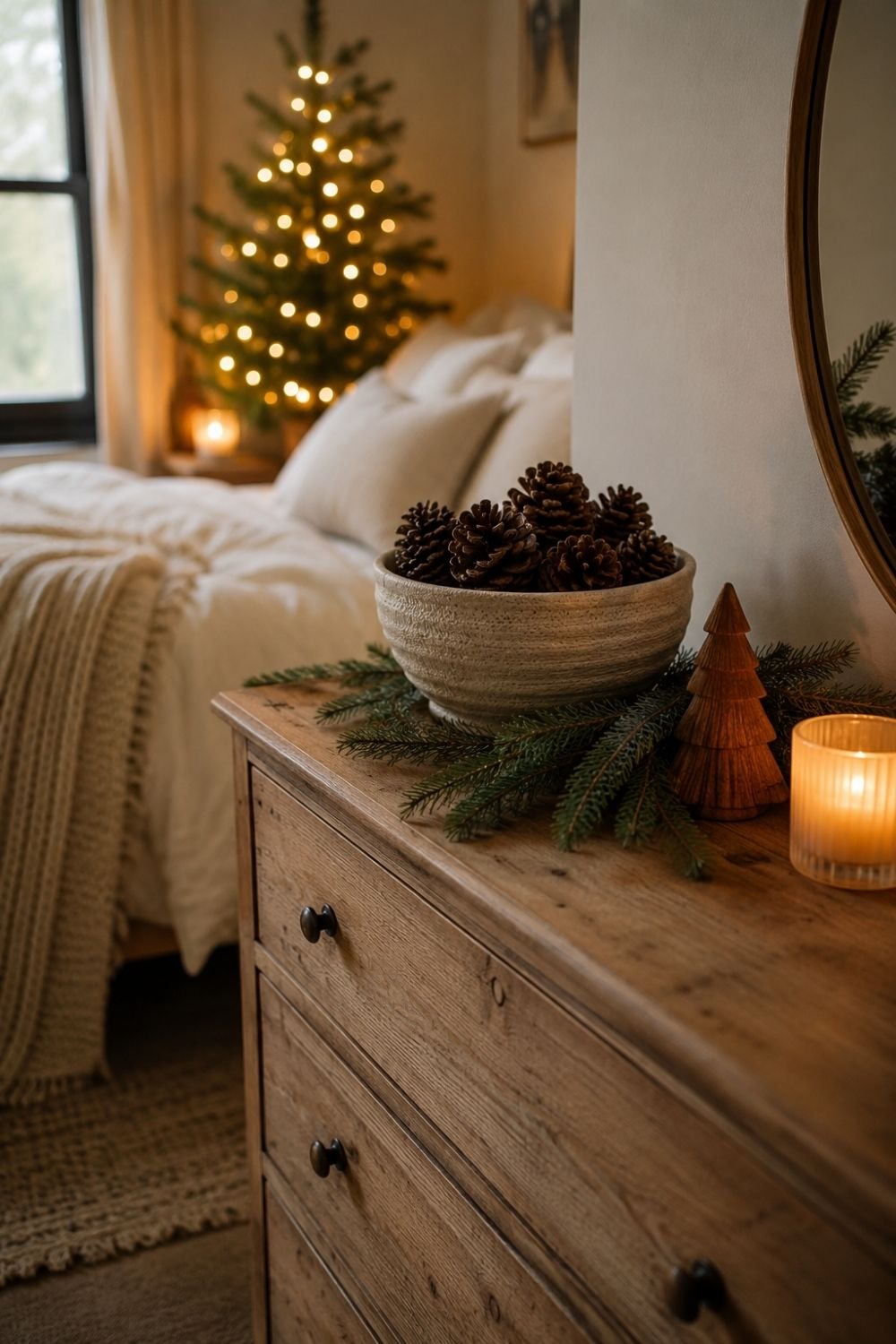 pinecones christmas bedroom decor idea