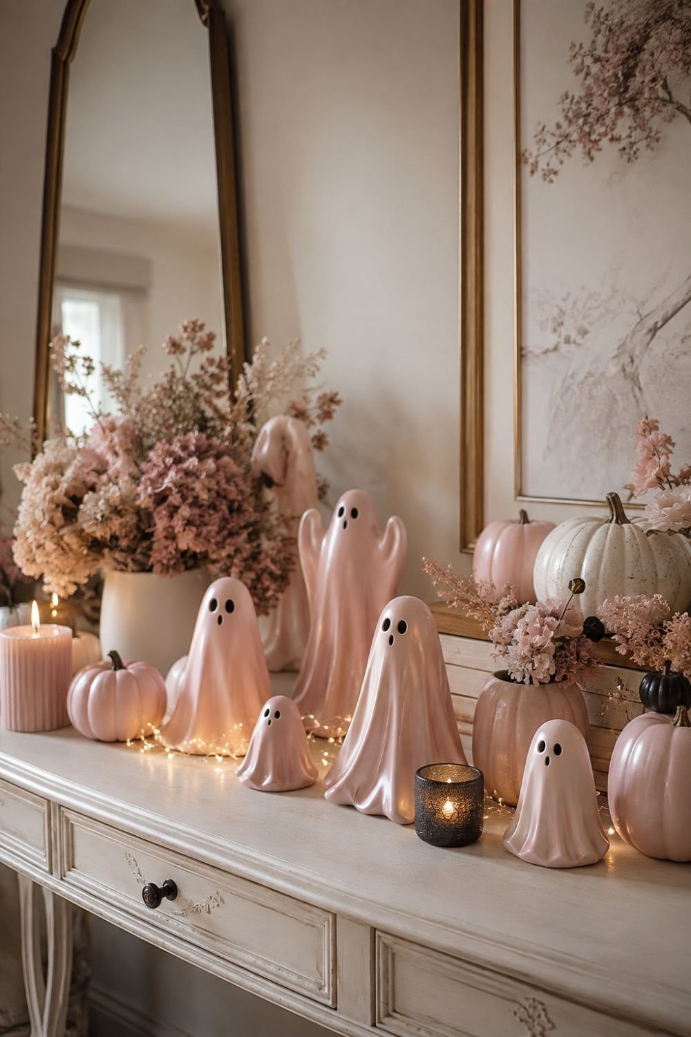 pink ghosts pastel pink halloween decor idea