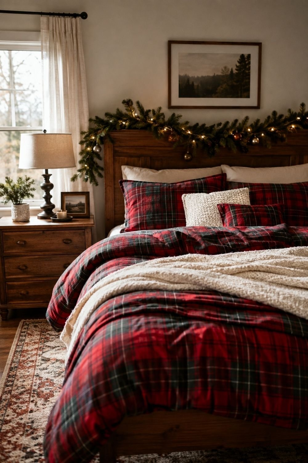 plaid bedding christmas bedroom decor idea