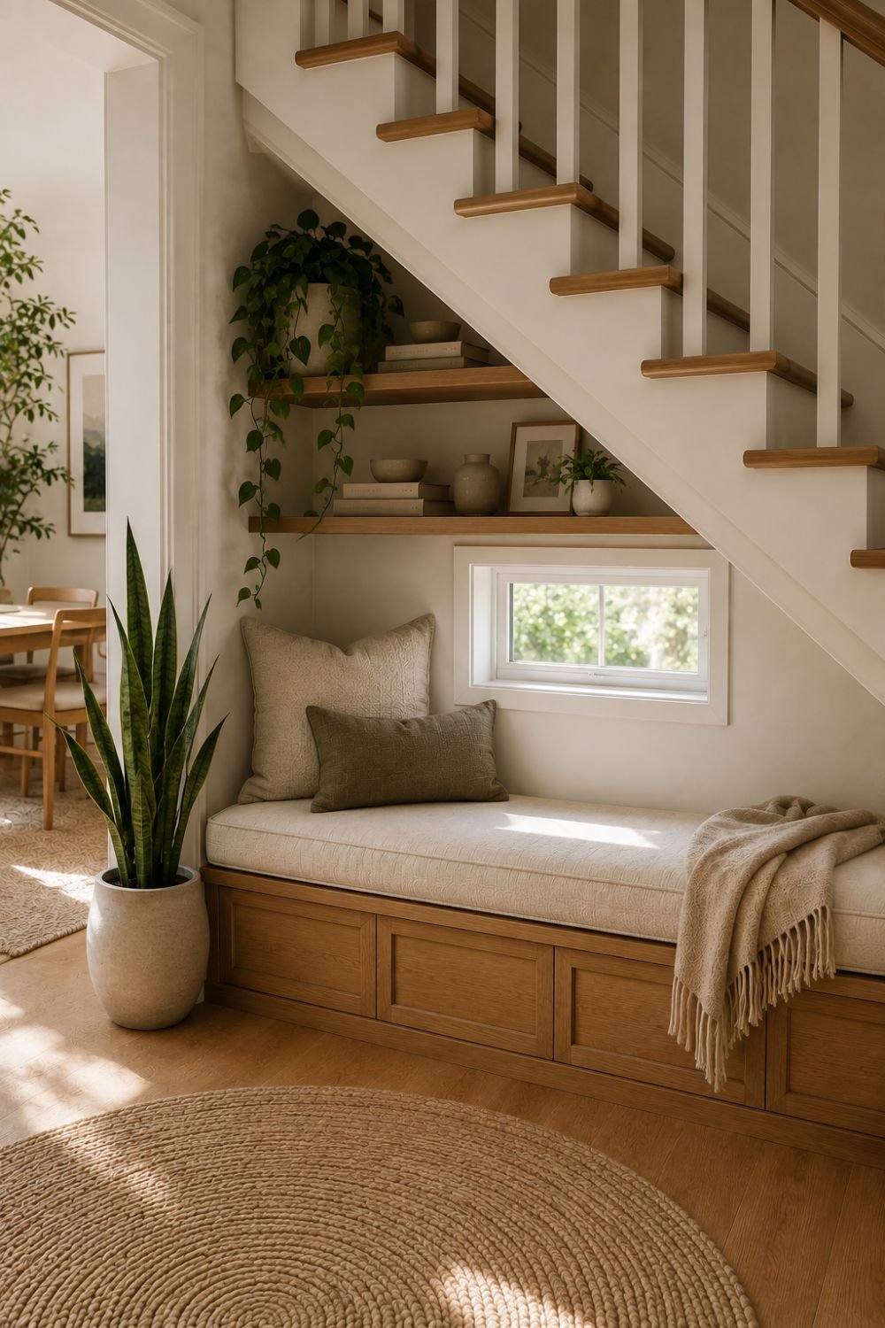 plant under stairs nook idea