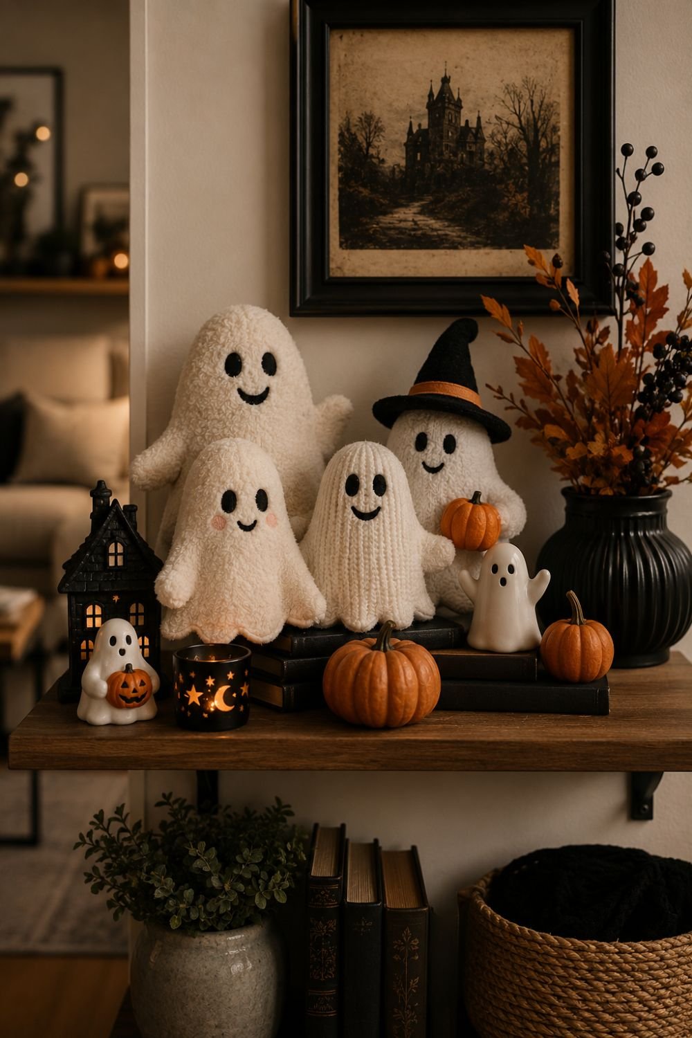 plush accents small apartment halloween decor idea