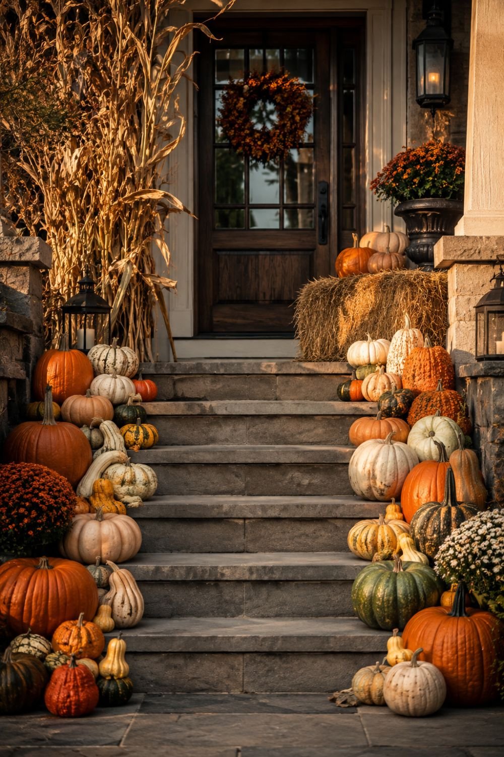 pumpkin steps halloween entryway decor idea