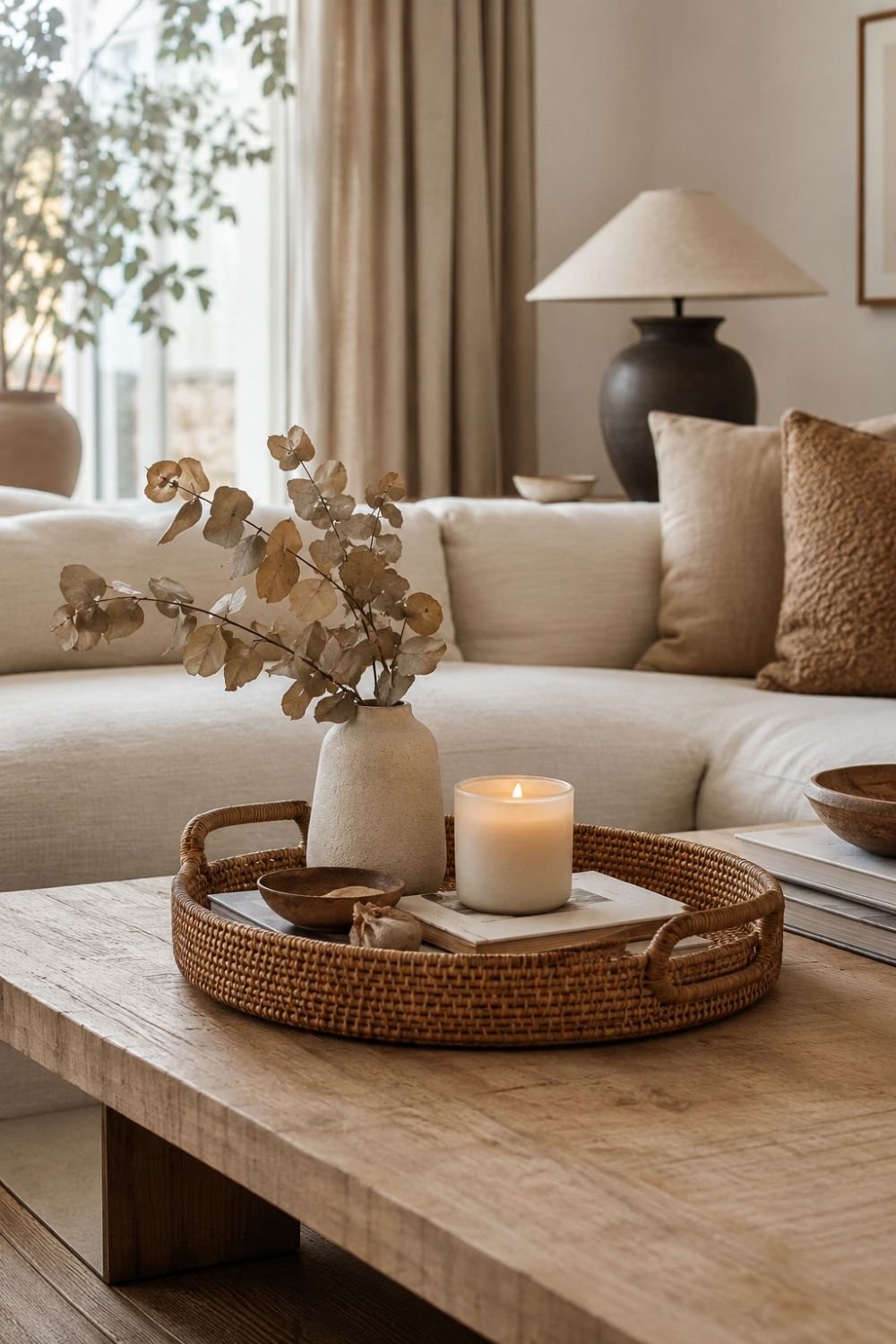  rattan tray layered comfort decor idea