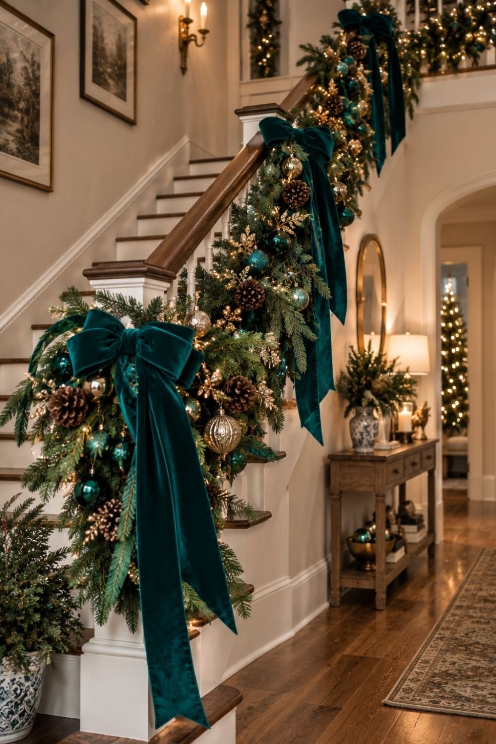 ribbon garland teal christmas decor idea