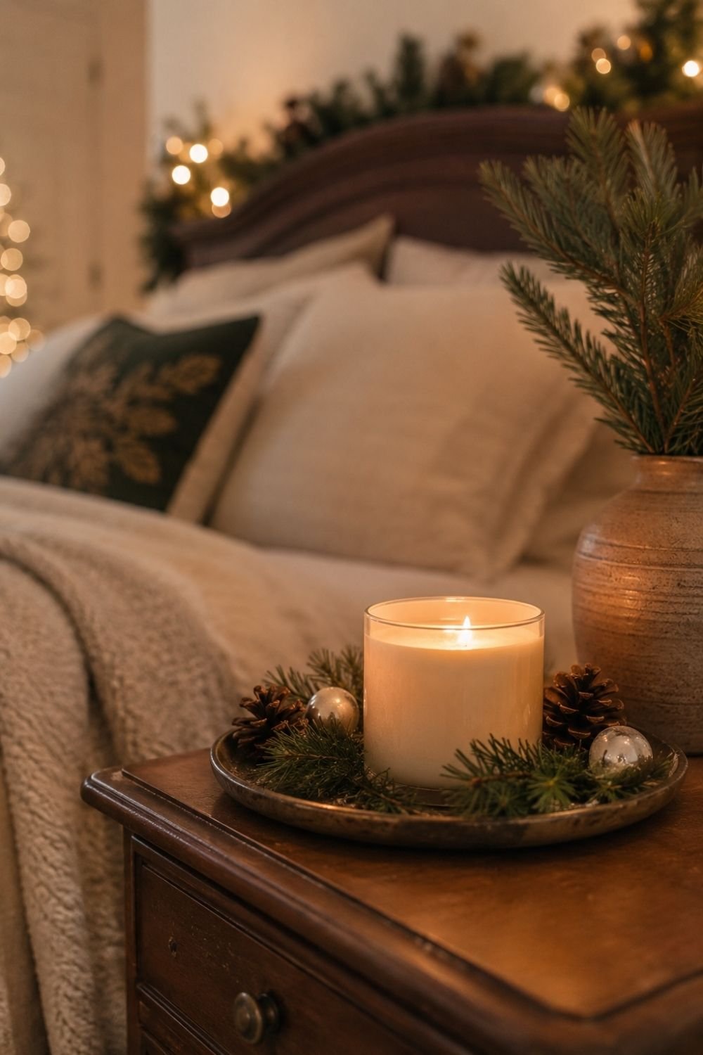 scented candle christmas bedroom decor idea