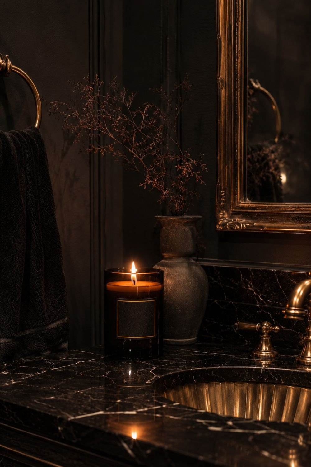 scented candle halloween powder room idea
