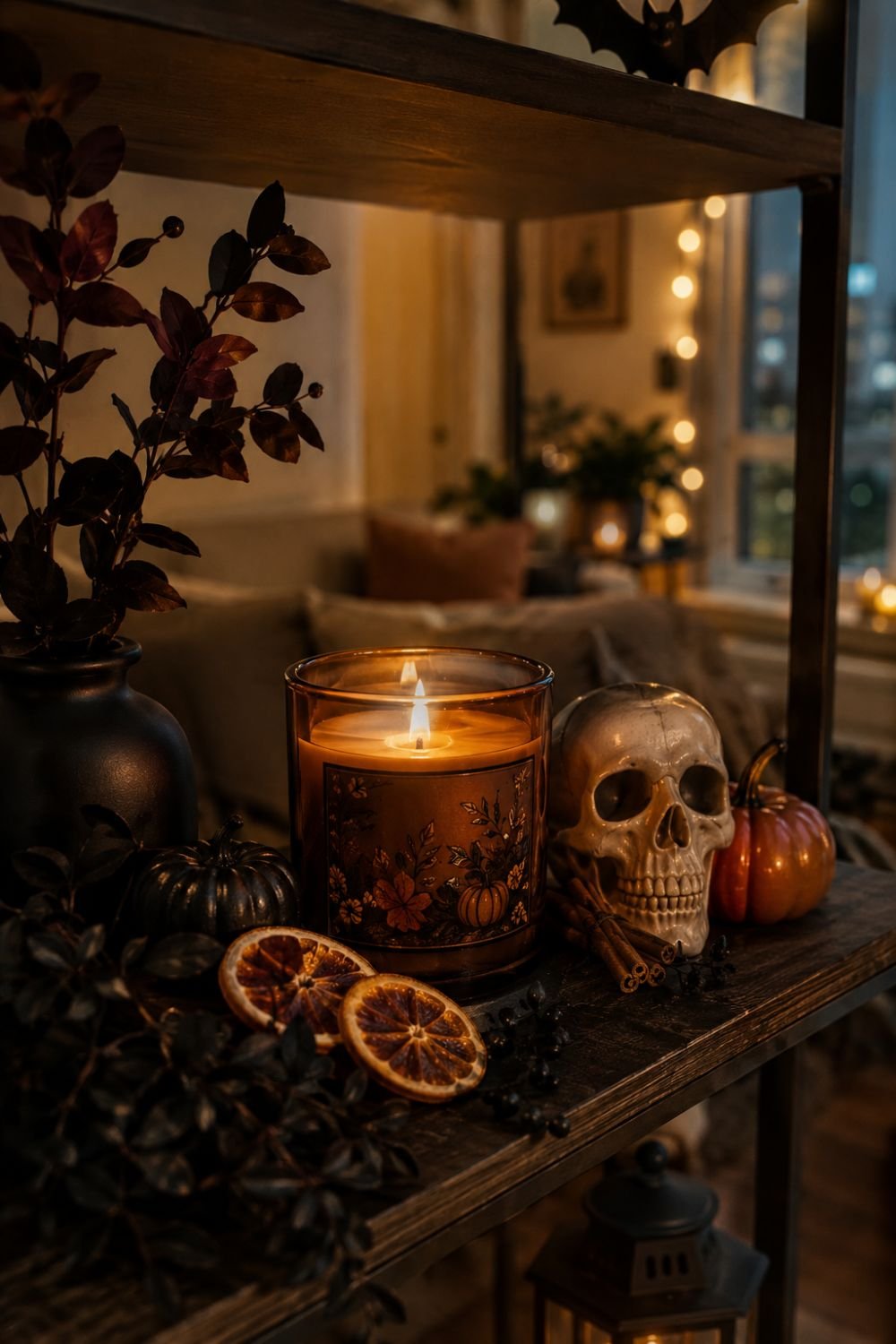 scented candle small apartment halloween decor idea