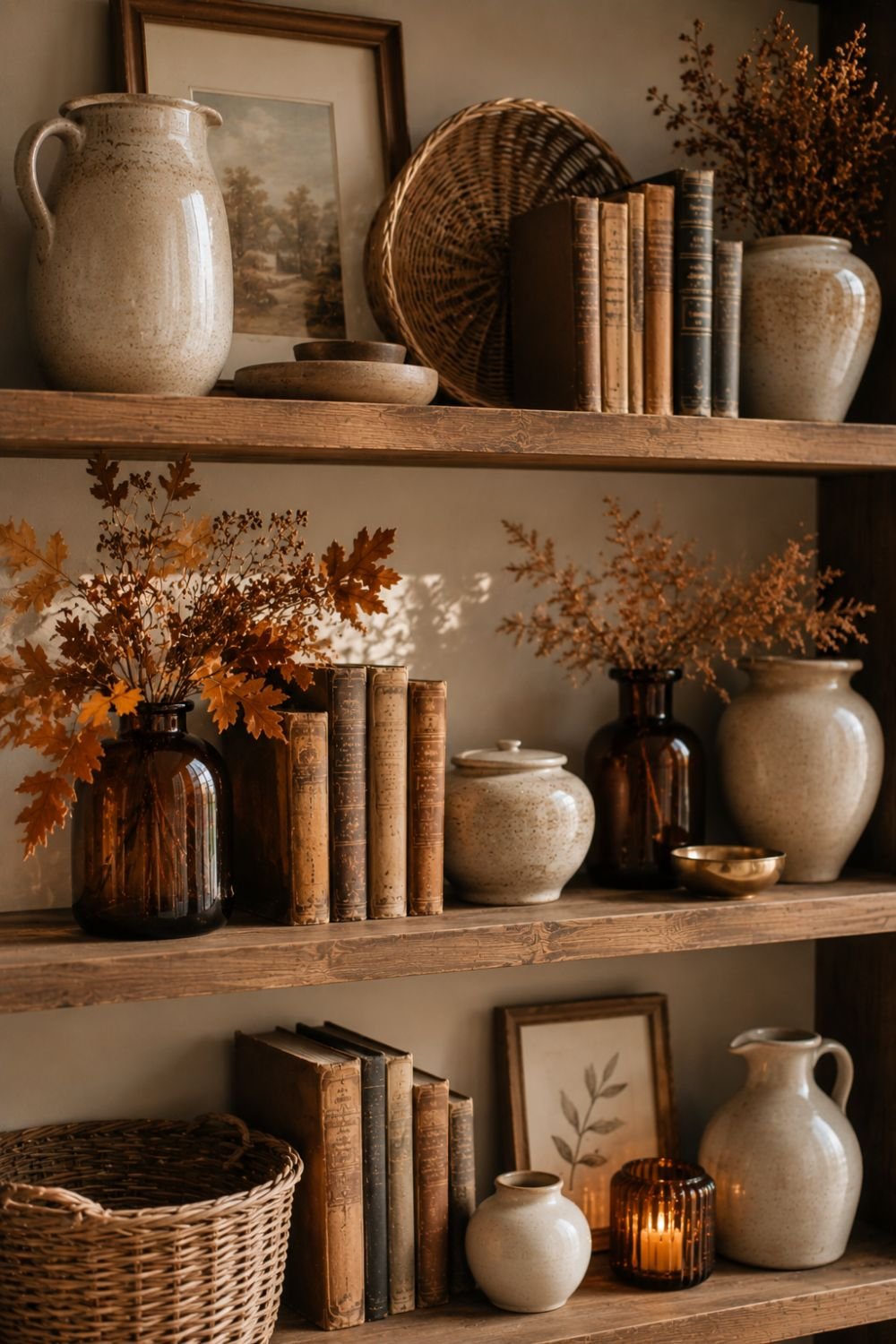  seasonal rotation fall shelf styling idea