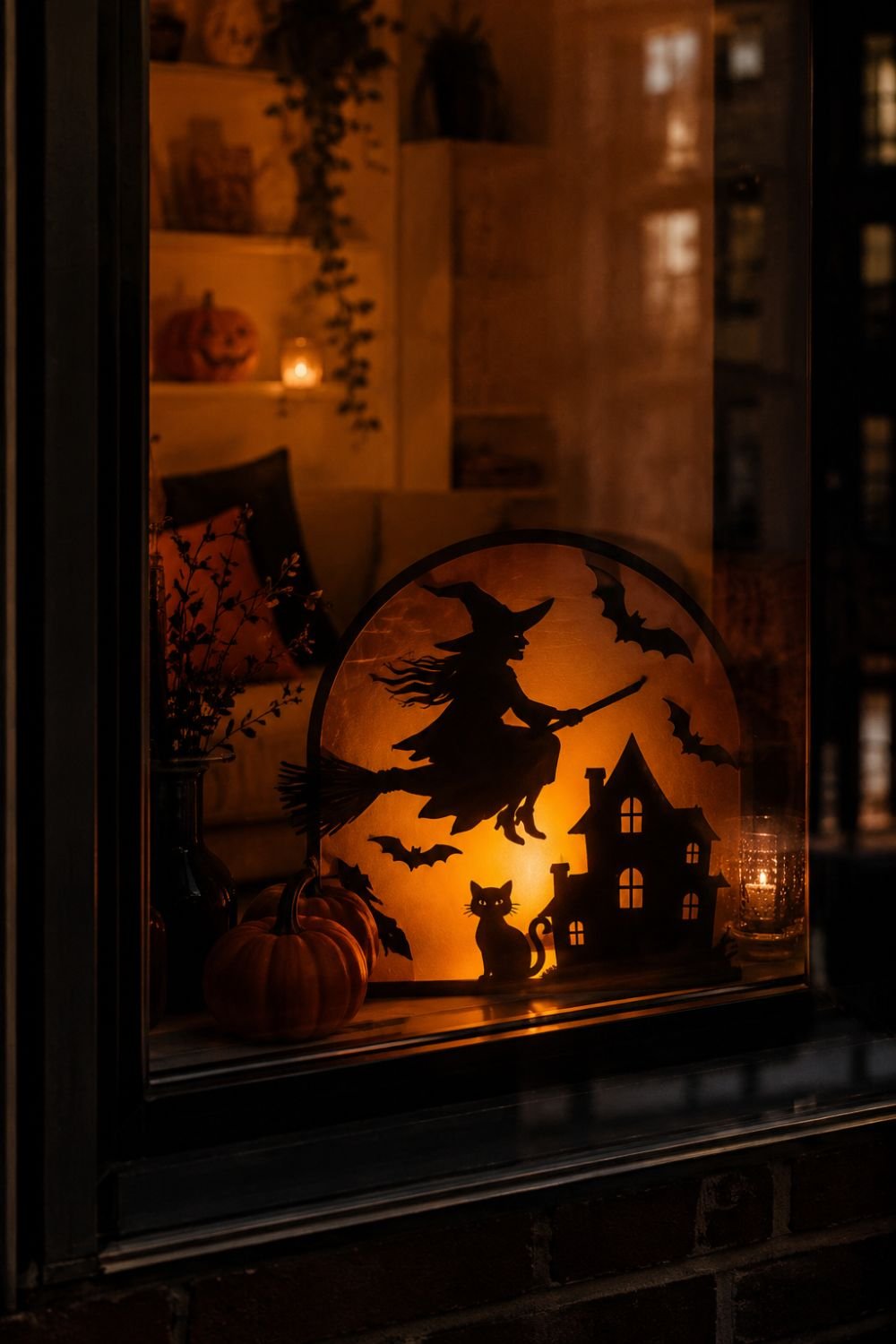 silhouette lighting small apartment halloween decor idea