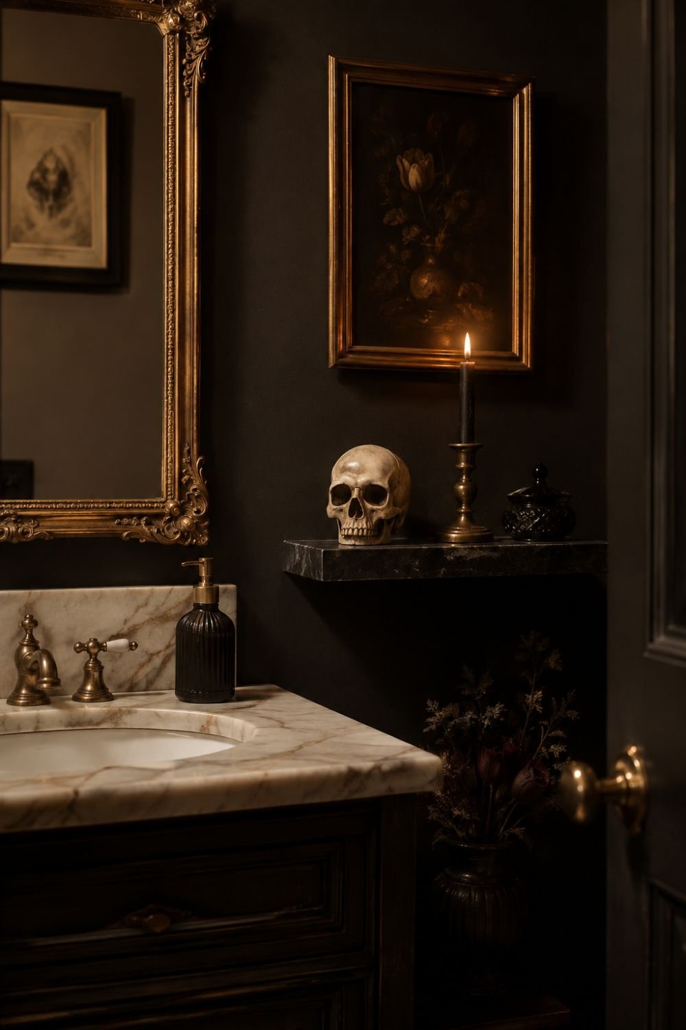  skull object halloween powder room 
