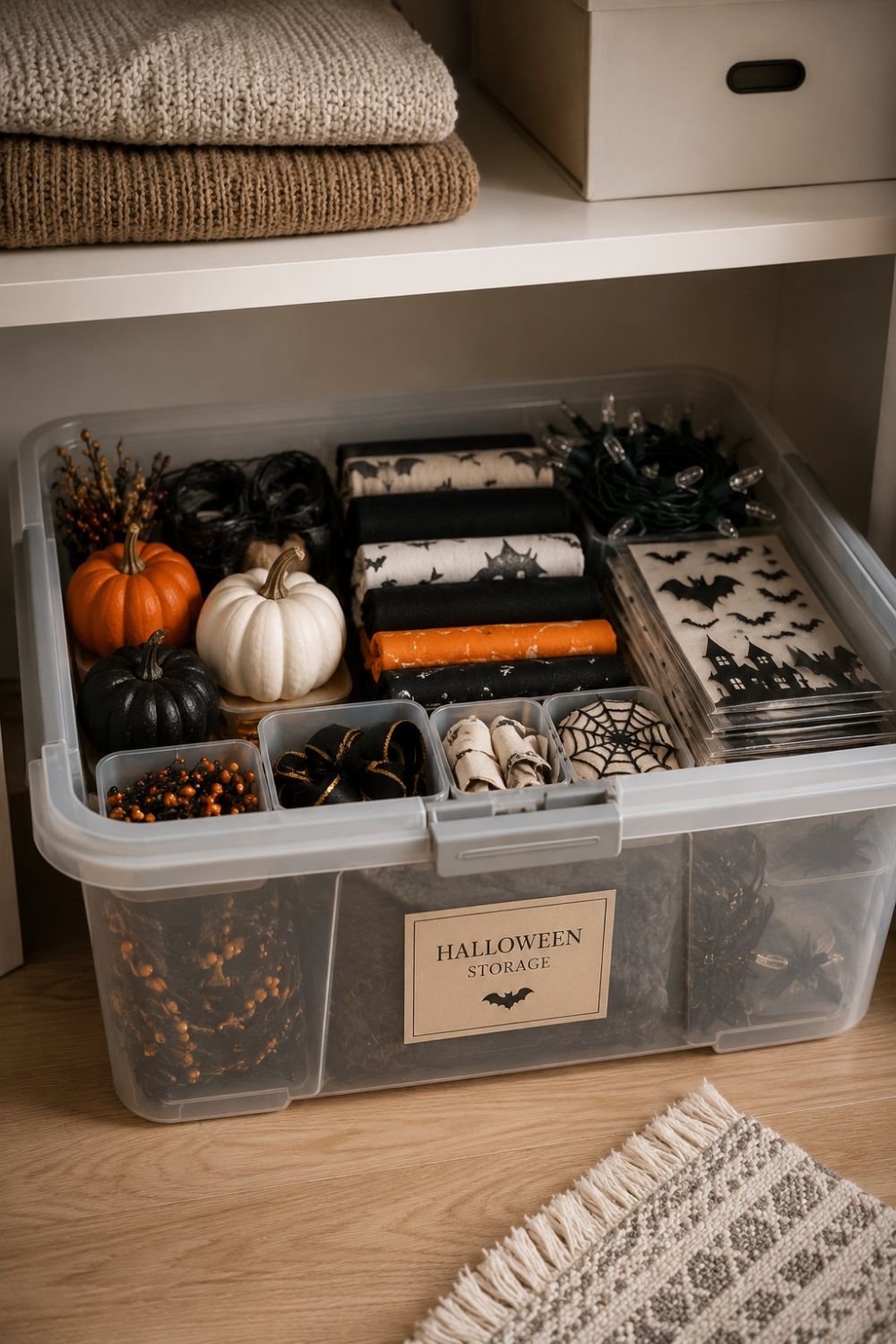 storage tote small apartment halloween decor idea