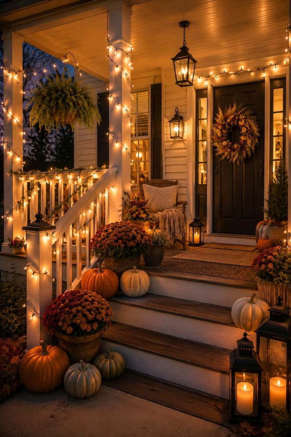 string lights fall porch decor idea