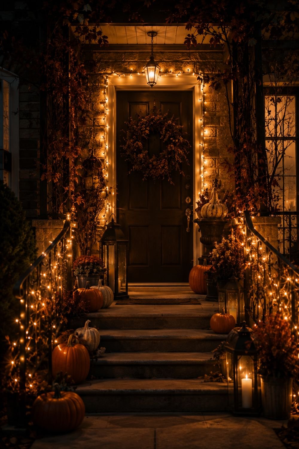 string lights halloween entryway decor idea