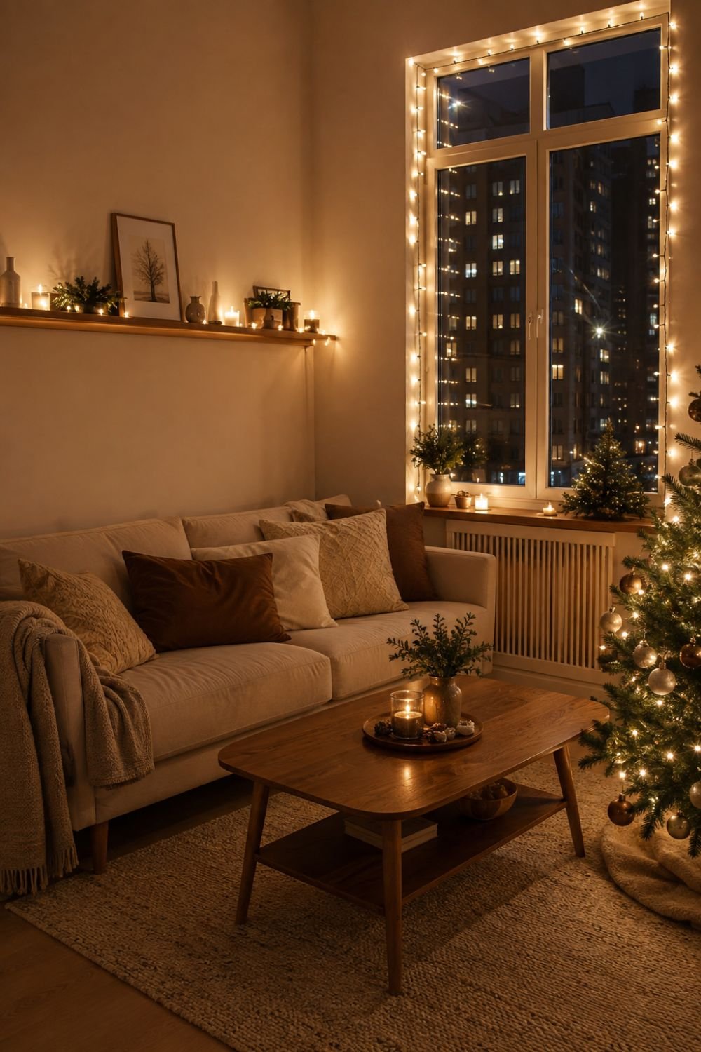 string lights small apartment christmas decor idea