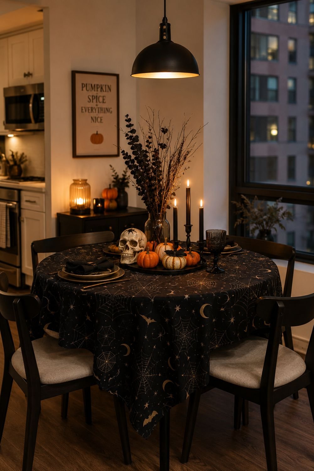 tablecloth small apartment halloween decor idea