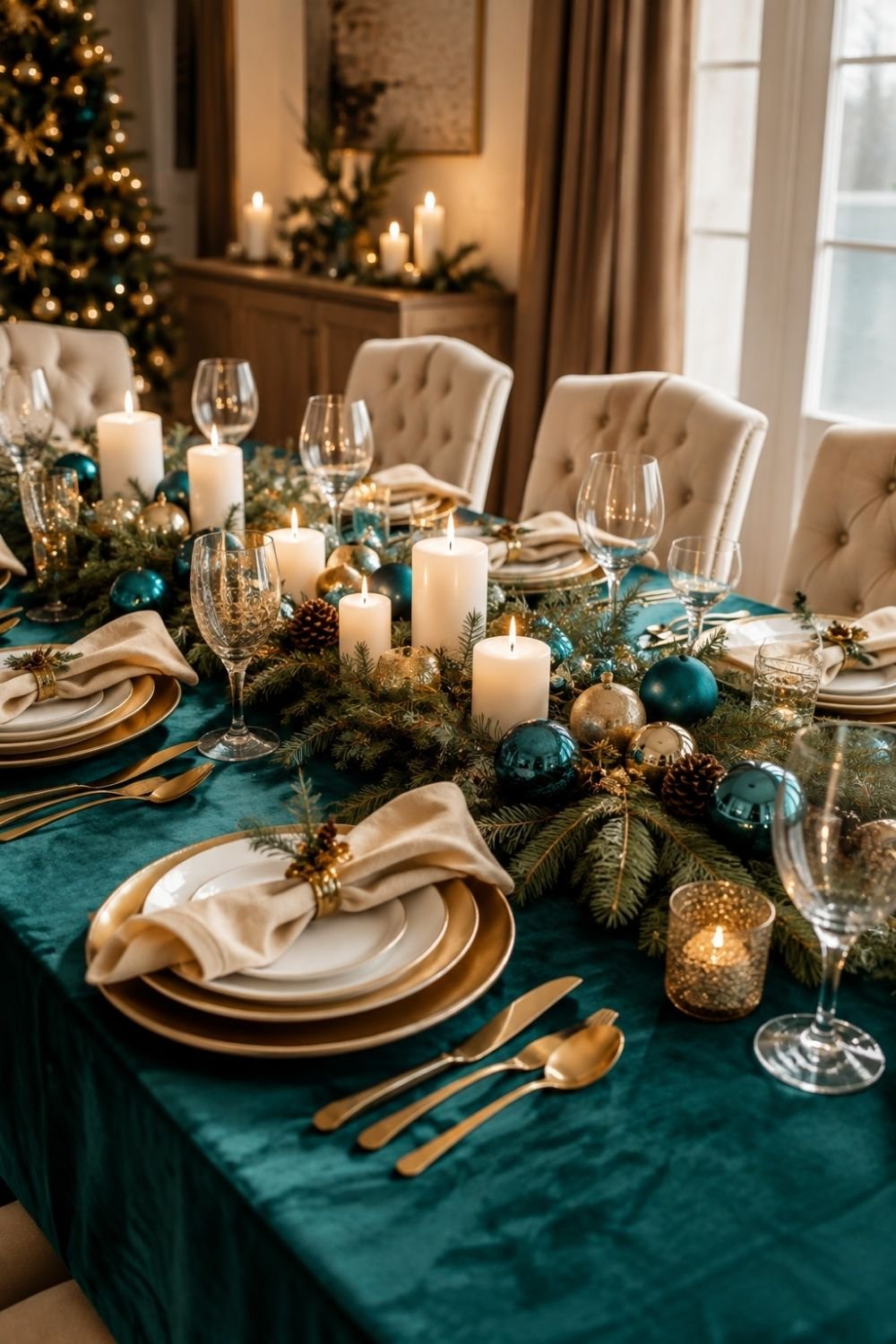 tablescape teal christmas decor idea