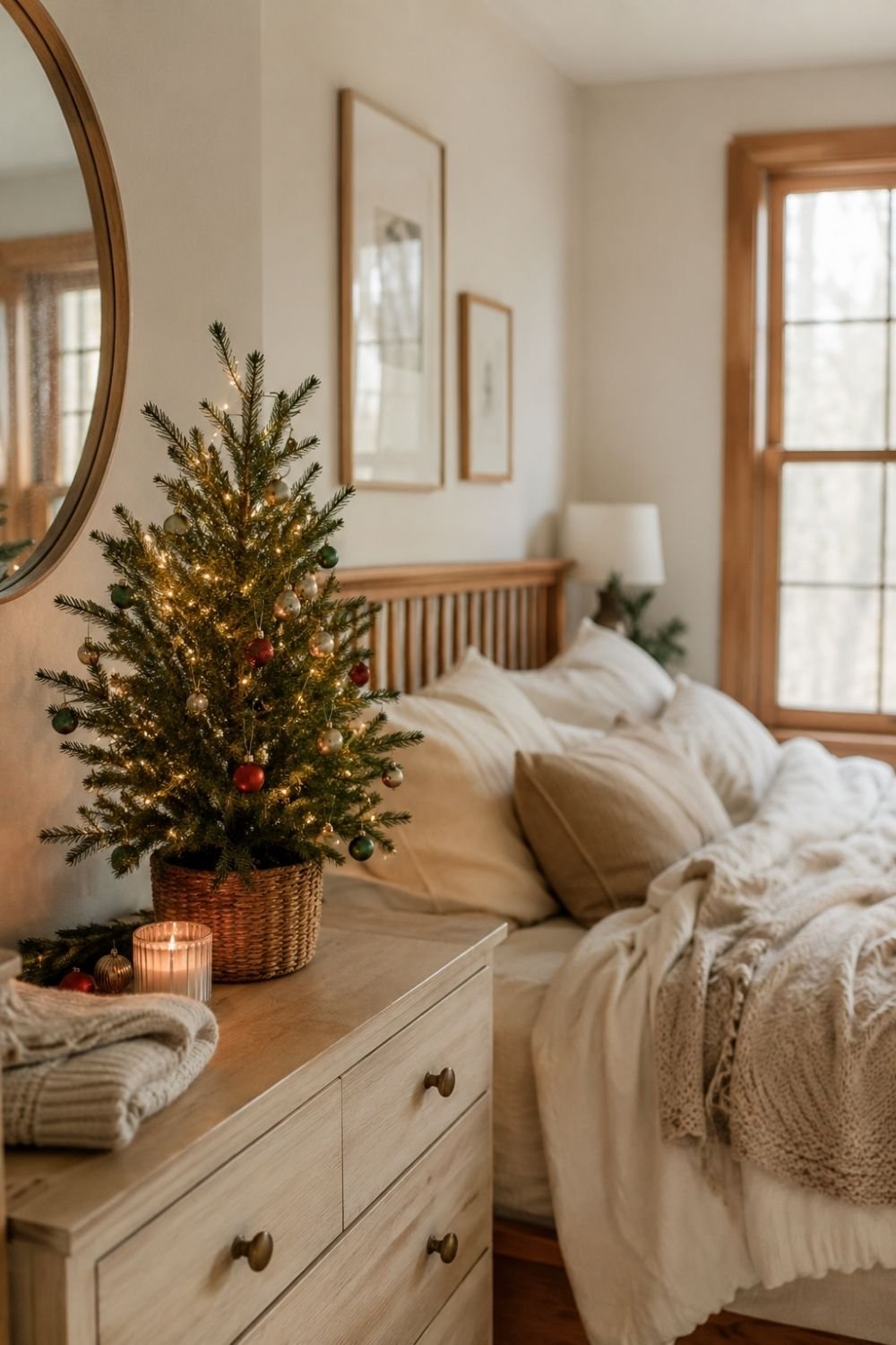 tabletop tree christmas bedroom decor idea