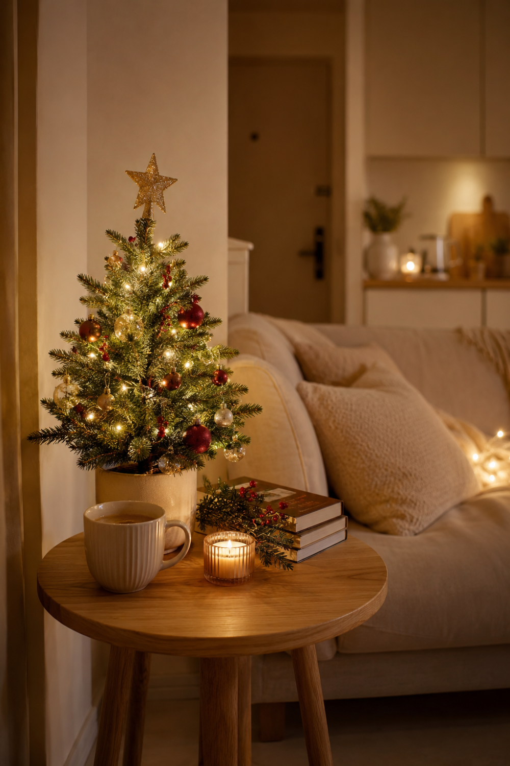 tabletop tree small apartment christmas decor idea