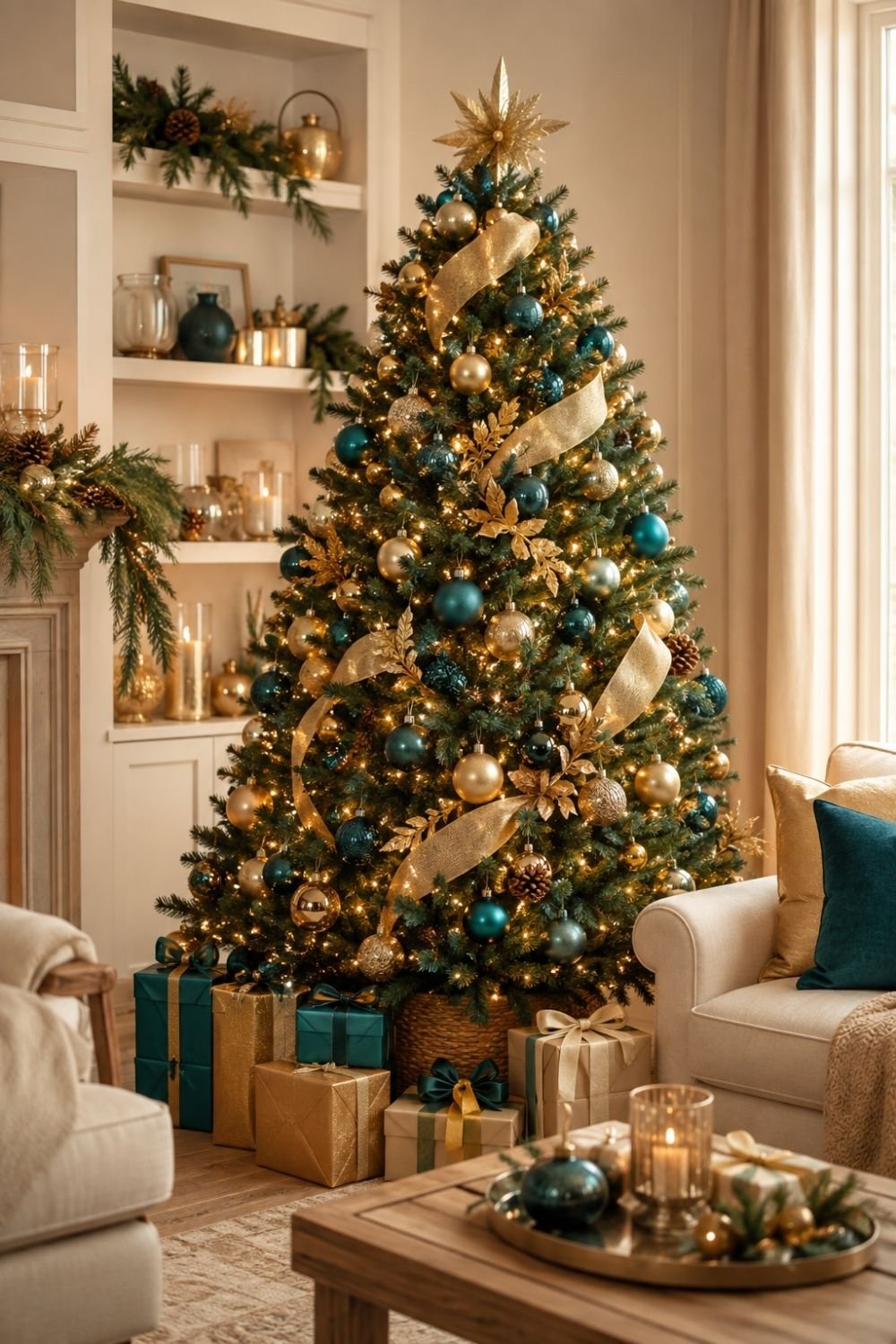 teal gold pairing teal christmas decor idea