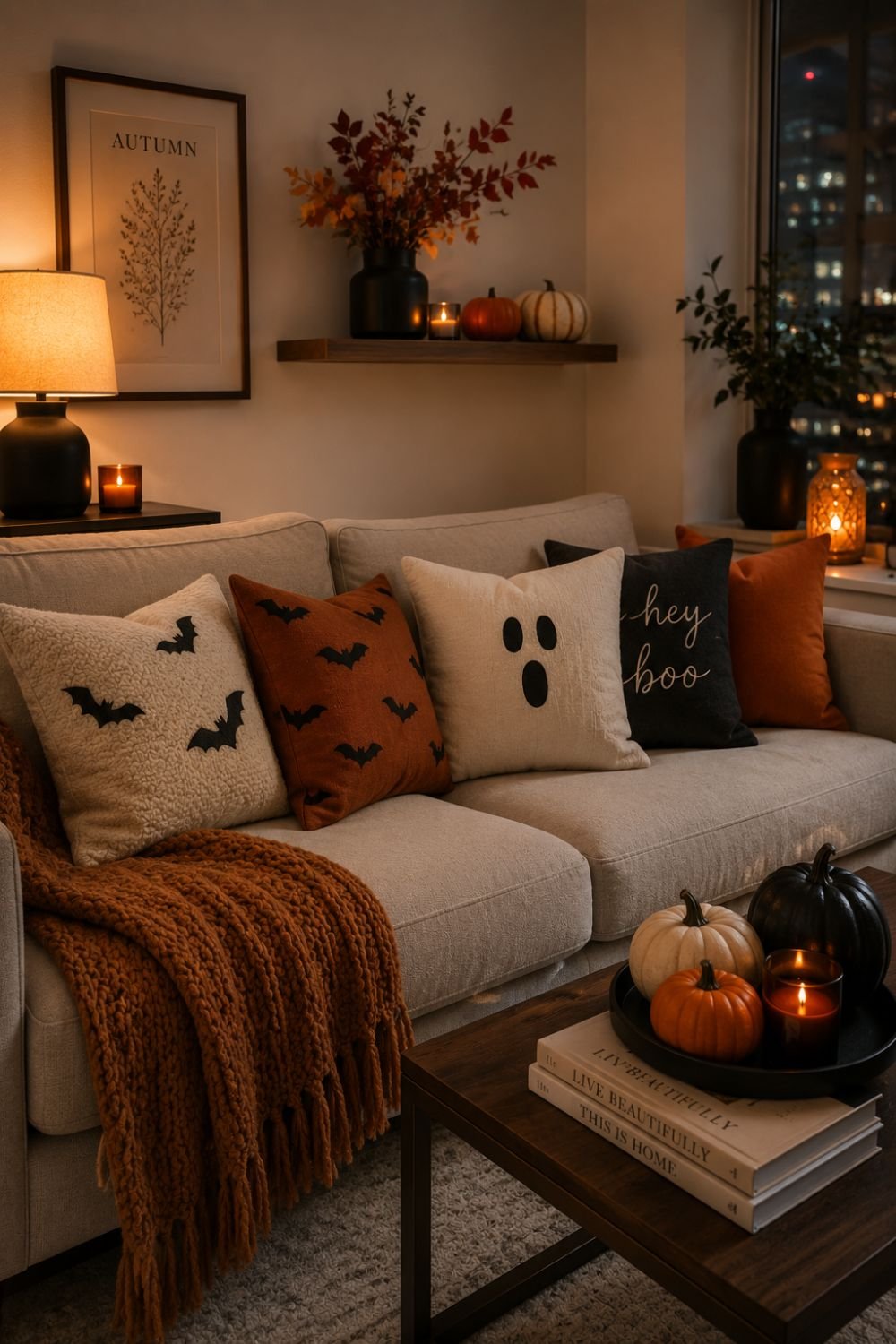 throw pillows small apartment halloween decor idea