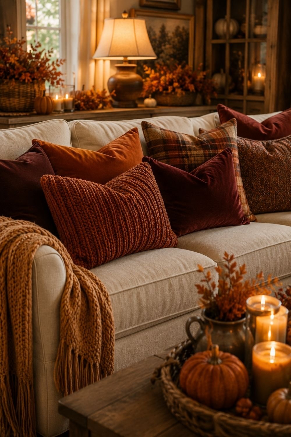throw pillows thanksgiving living room decor idea
