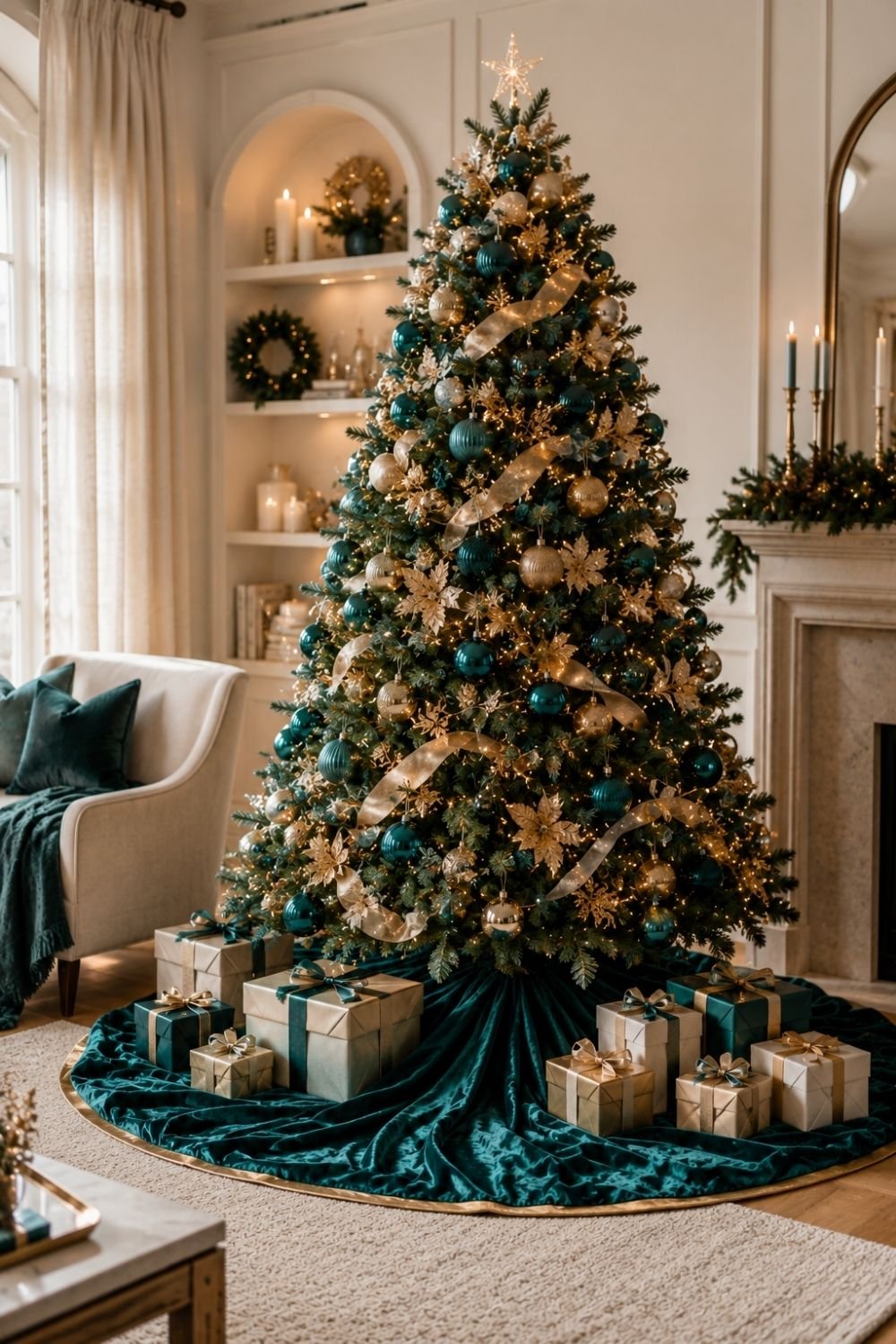 tree skirt teal christmas decor idea