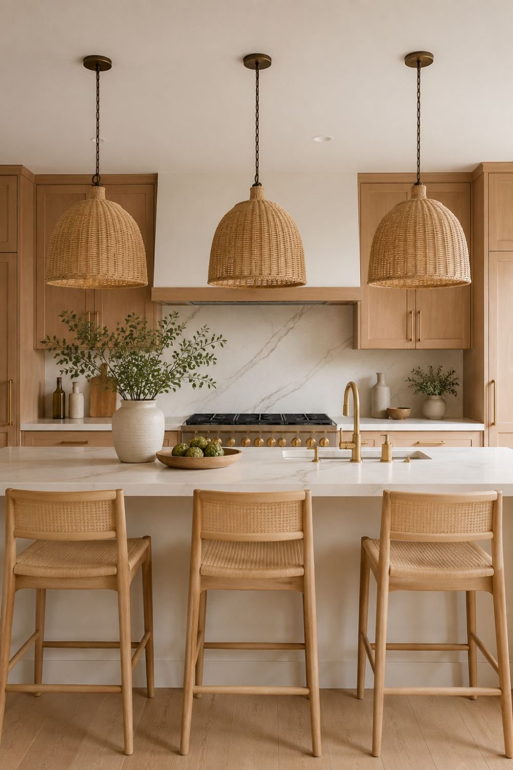 trio pendant lights kitchen island idea