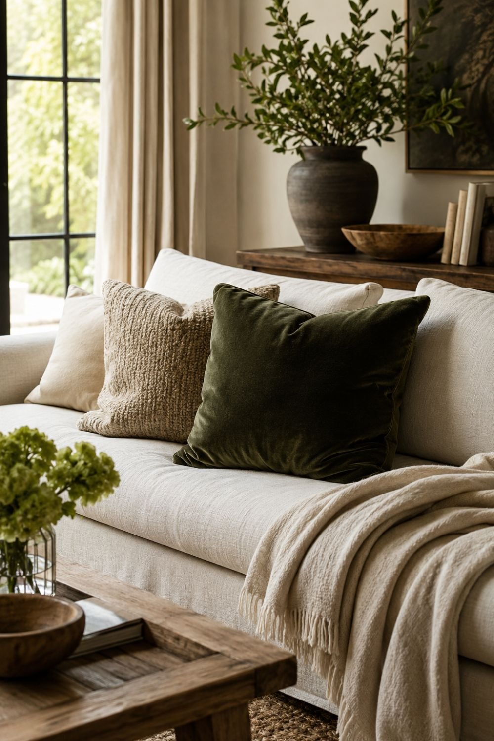 velvet linen layered comfort decor idea