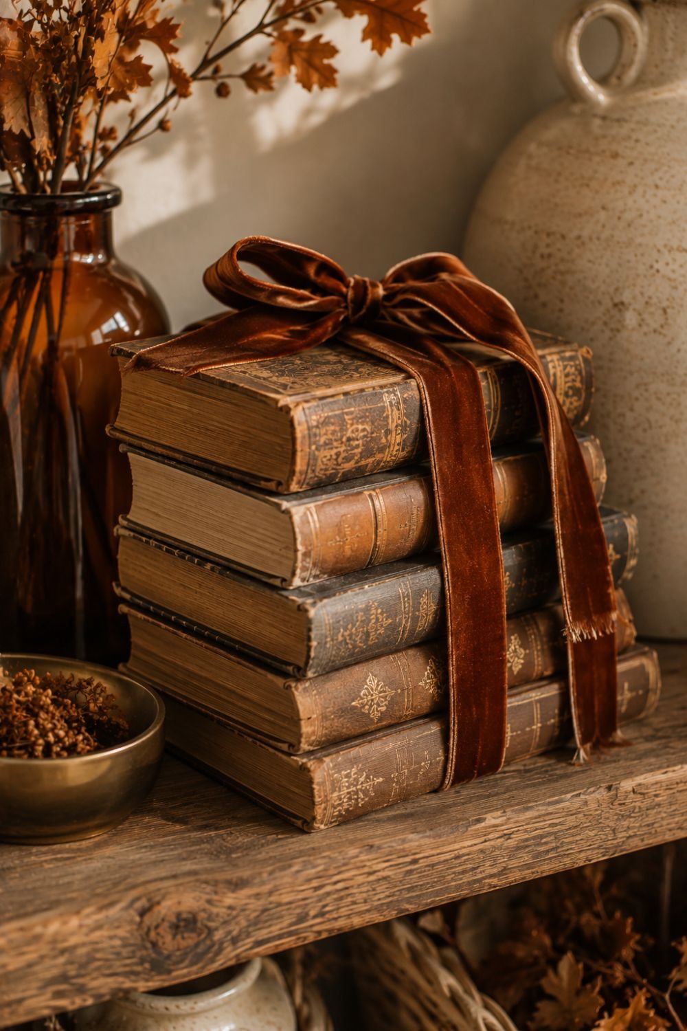  velvet ribbon books fall shelf styling idea
