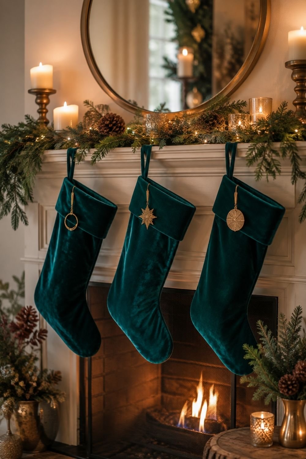 velvet stockings teal christmas decor idea