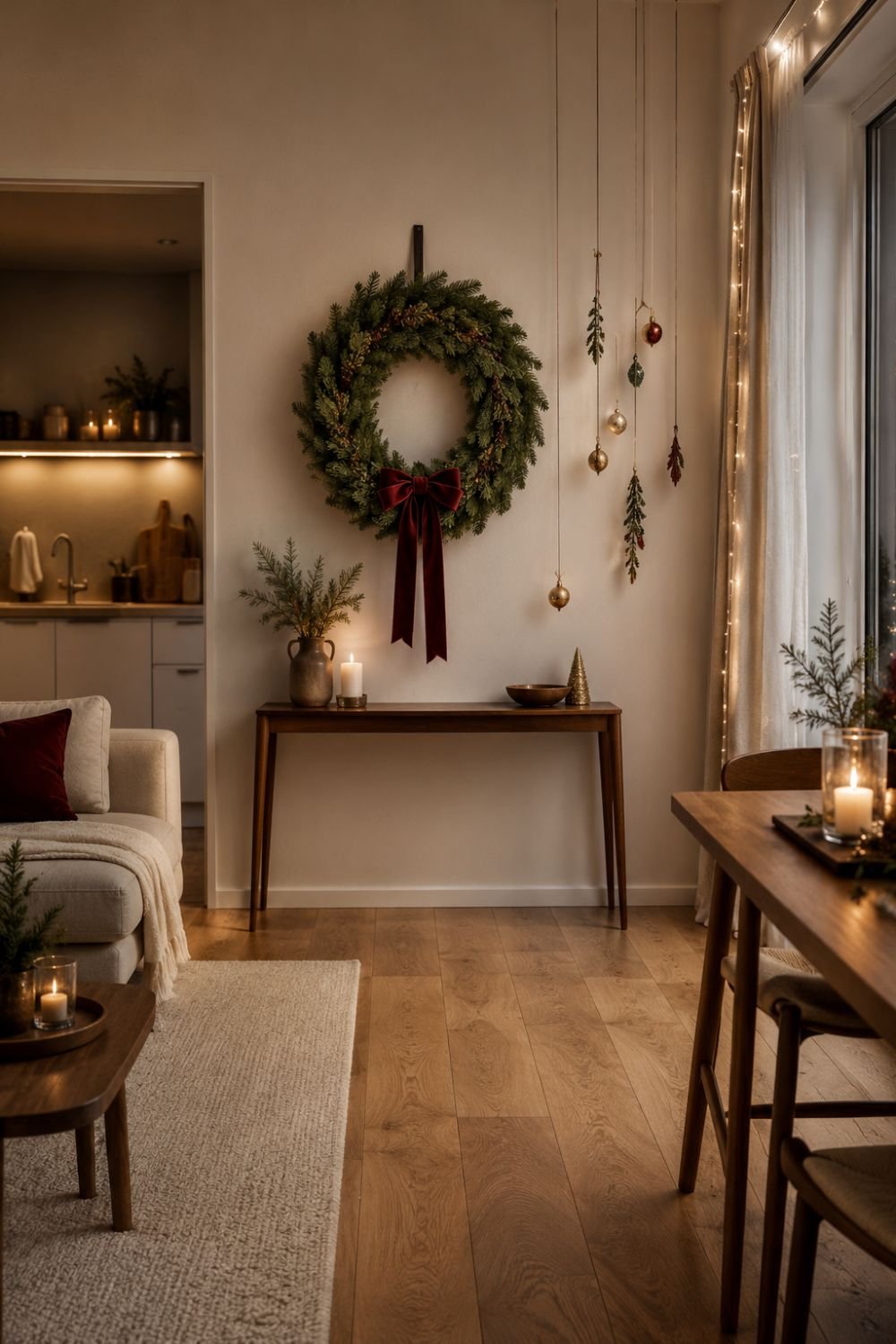 vertical decor small apartment christmas decor idea